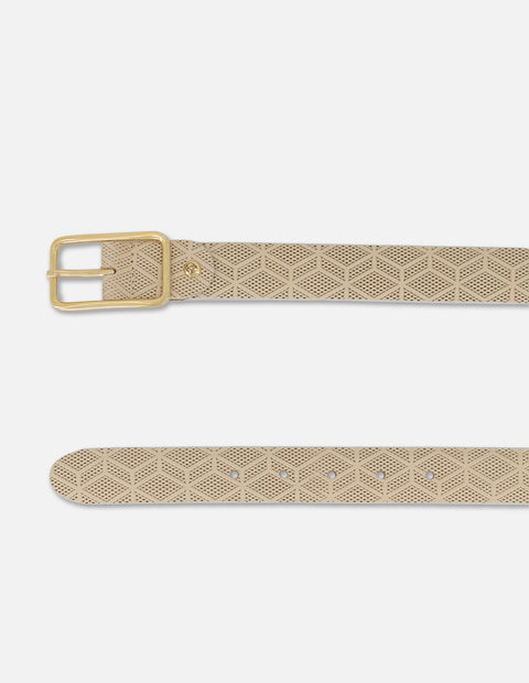 Cinturón de piel grabada beige para mujer
