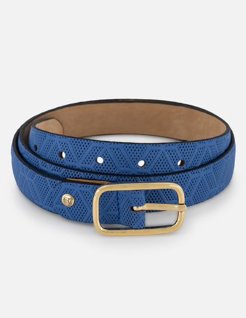 Cinturón en piel grabada azul para mujer