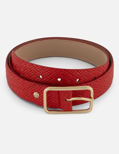 Cinturón en piel grabada rojo para mujer