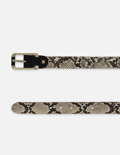 Cinturón en piel tipo serpiente negro para mujer