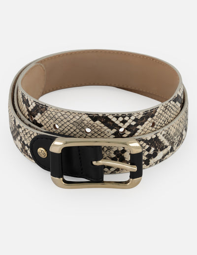 Cinturón en piel tipo serpiente negro para mujer