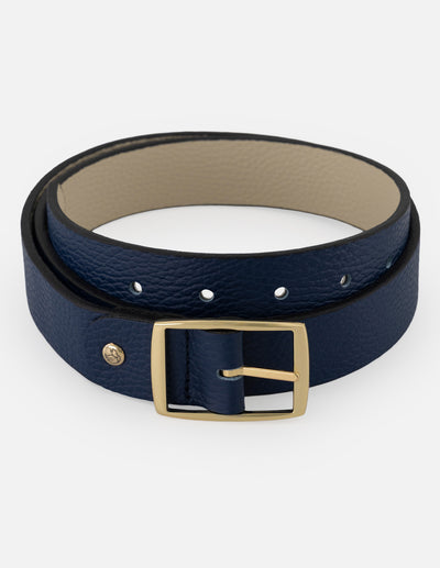 Cinturón negro piel para mujer con hebilla oro