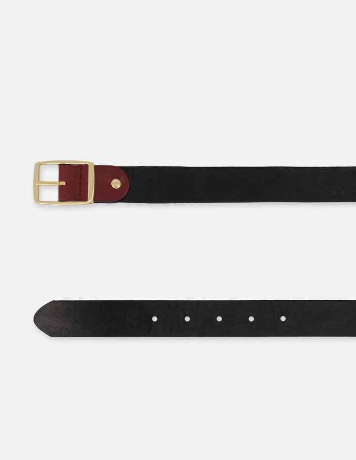 Cinturón reversible negro y rojo para mujer