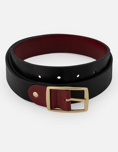 Cinturón reversible negro y rojo para mujer
