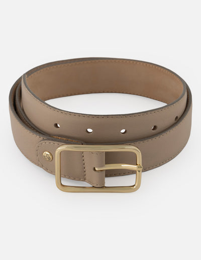 Cinturón topo piel para mujer con hebilla oro