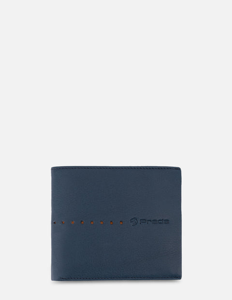 Cartera para hombre color azul con grabado e interior en contraste