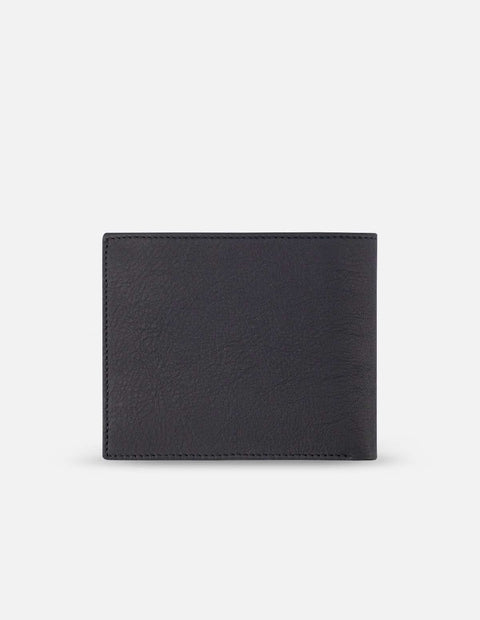 Cartera en piel color negro con grabado de la marca