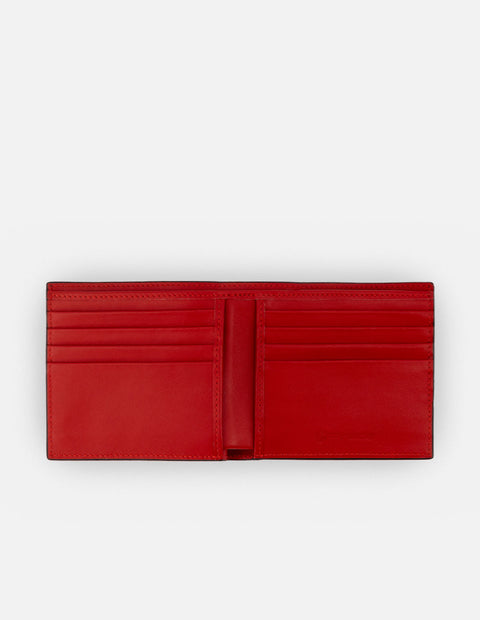 Cartera  en piel con grabado tipo coco color azul  con interior rojo para hombre