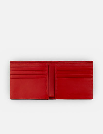 Cartera en piel con grabado tipo coco color negro con interior rojo para hombre