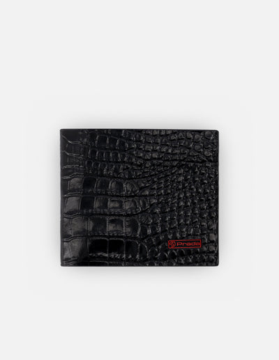 Cartera en piel con grabado tipo coco color negro con interior rojo para hombre