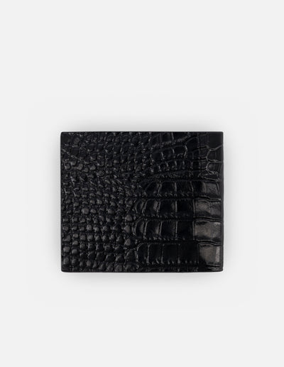 Cartera en piel con grabado tipo coco color negro con interior rojo para hombre