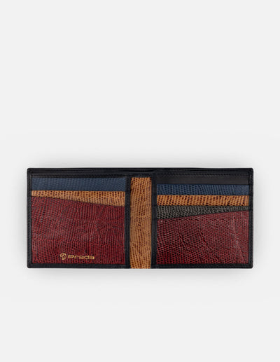 Cartera  en piel napa color negro con interior tipo tejus multicolor para hombre