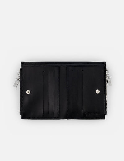 Monedero de piel para mujer color negro grabado tipo coco