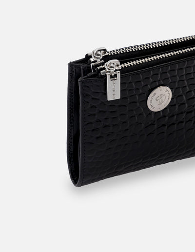 Monedero de piel para mujer color negro grabado tipo coco
