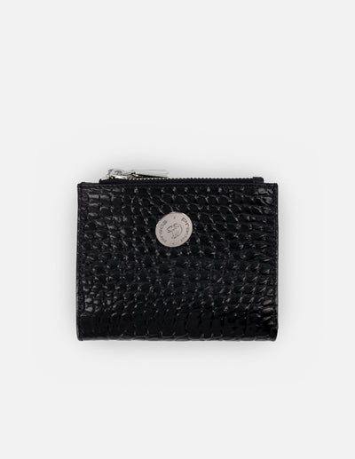 Monedero de piel para mujer color negro grabado tipo coco