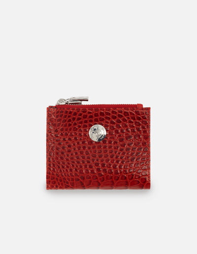Monedero de piel para mujer color rojo grabado tipo coco