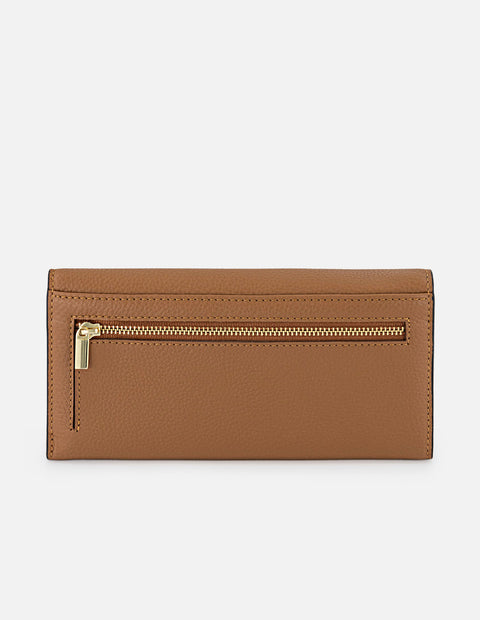 Monedero cuero para mujer en piel con relieve y broche dorado