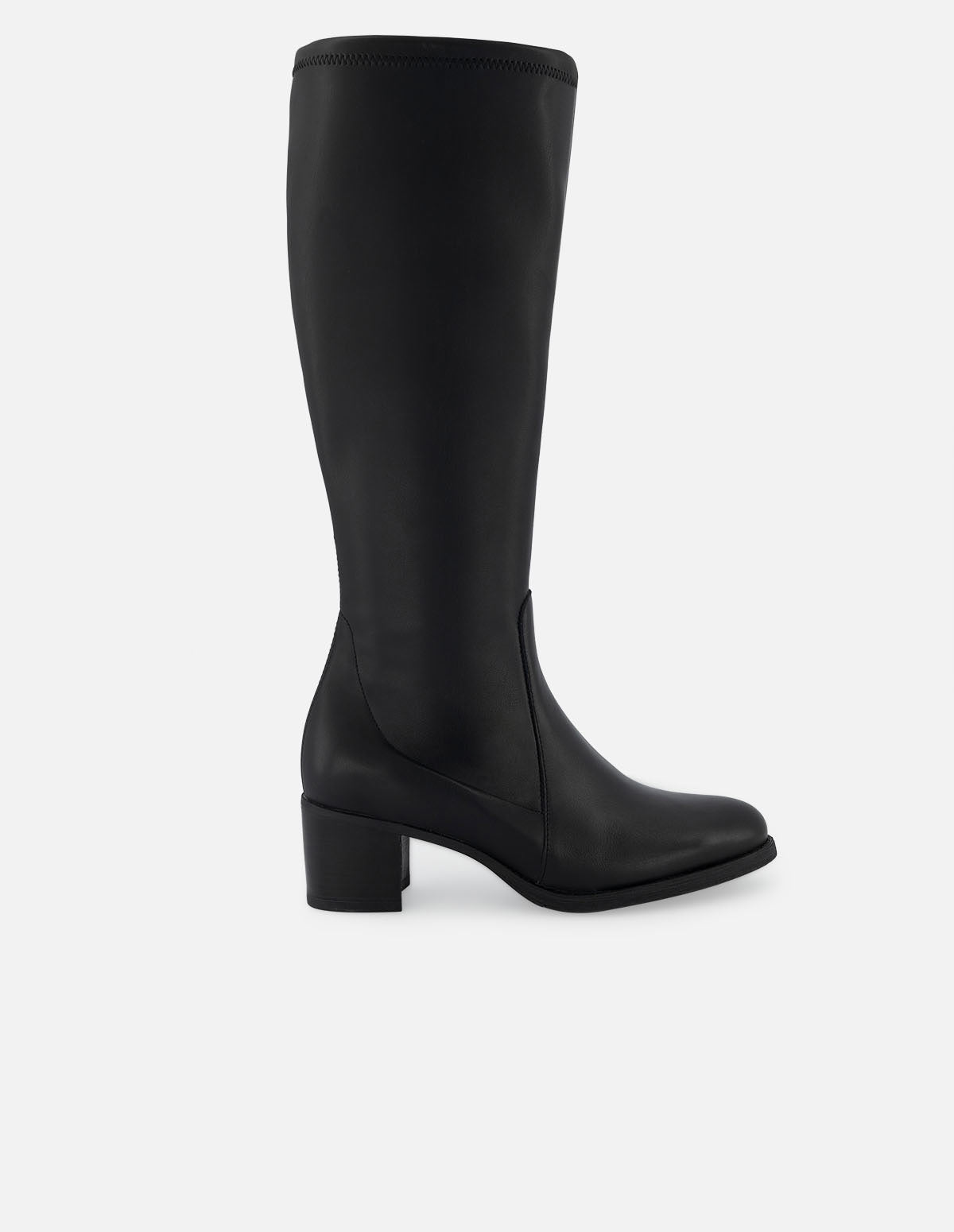 Botas negras de piel para mujer con detalle en lycra