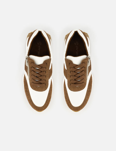 Tenis de lycra color blanco para mujer y detalle en color caoba