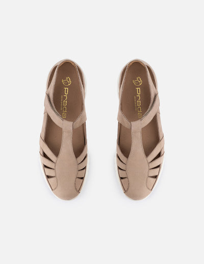 Cangrejera de ante color beige para mujer con tiras