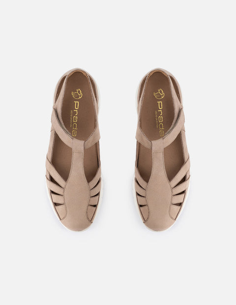 Cangrejera de ante color beige para mujer con tiras