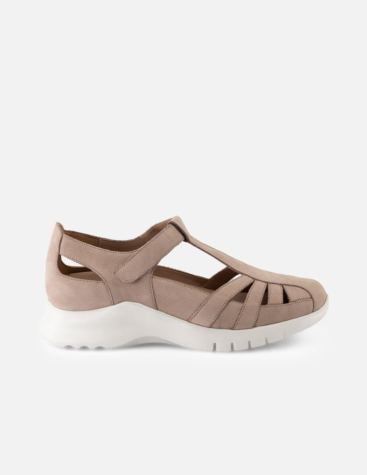 Cangrejera de ante color beige para mujer con tiras