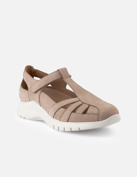 Cangrejera de ante color beige para mujer con tiras