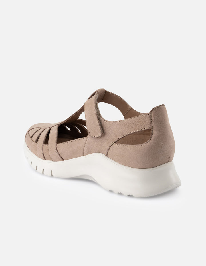 Cangrejera de ante color beige para mujer con tiras