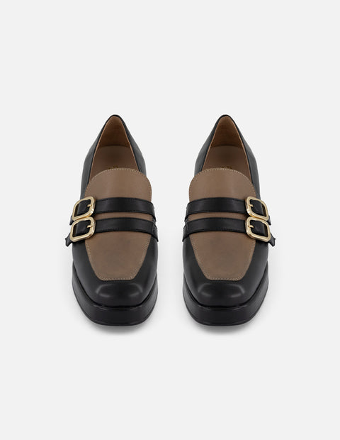 Mocasines bicolor piel para mujer con plantilla extraíble