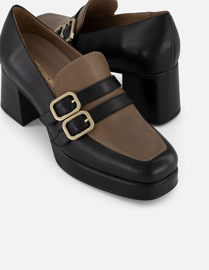 Mocasines bicolor piel para mujer con plantilla extraíble