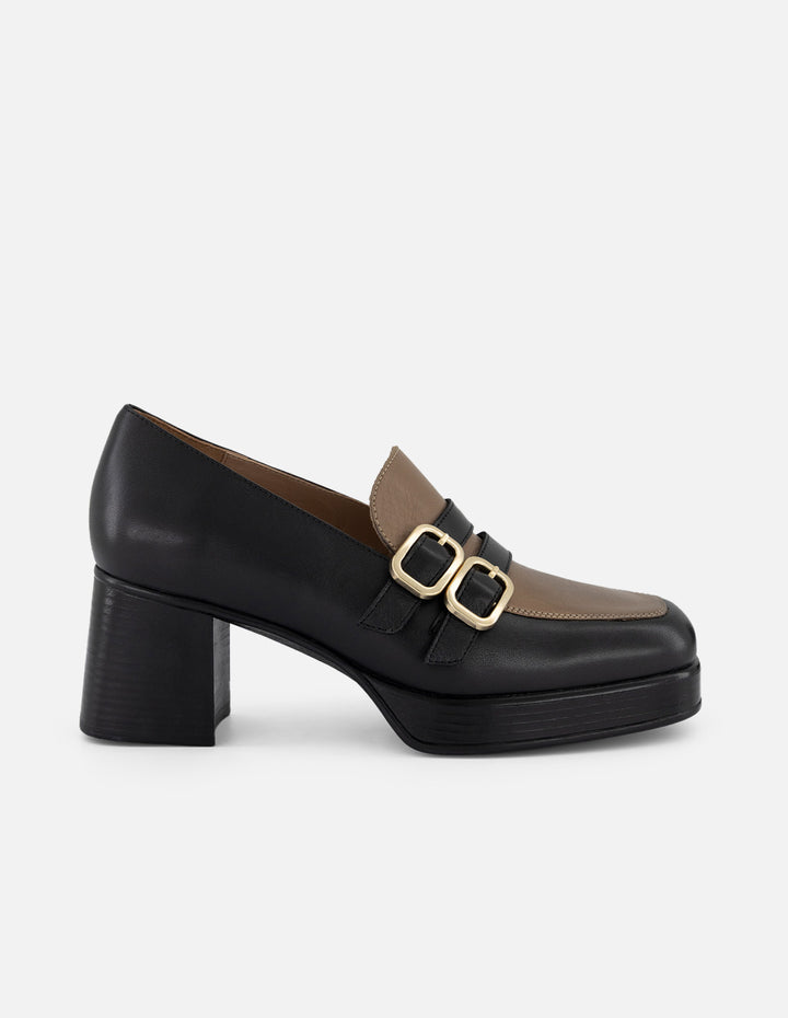 Mocasines bicolor piel para mujer con plantilla extraíble