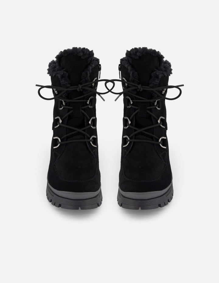 Botin chelsea negro ante para mujer con interior sherpa