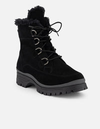 Botin chelsea negro ante para mujer con interior sherpa