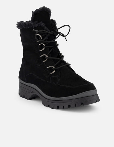 Botin chelsea negro ante para mujer con interior sherpa