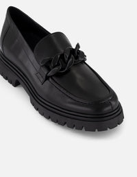 Mocasines negro piel para mujer con plantilla extraíble