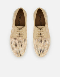 Tenis beige en piel perforada para mujer con plantilla removible