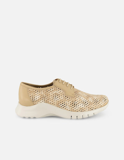 Tenis beige en piel perforada para mujer con plantilla removible