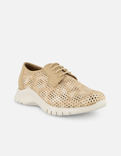 Tenis beige en piel perforada para mujer con plantilla removible