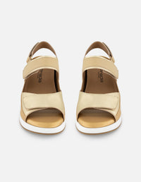 Sandalias color dorado en piel napa y metalizada para mujer con velcro