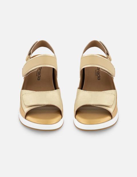 Sandalias color dorado en piel napa y metalizada para mujer con velcro