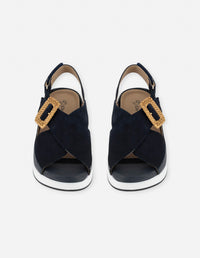 Sandalias azul para mujer con acabado aterciopelado