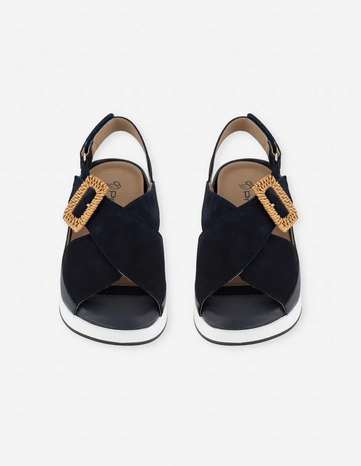 Sandalias azul para mujer con acabado aterciopelado