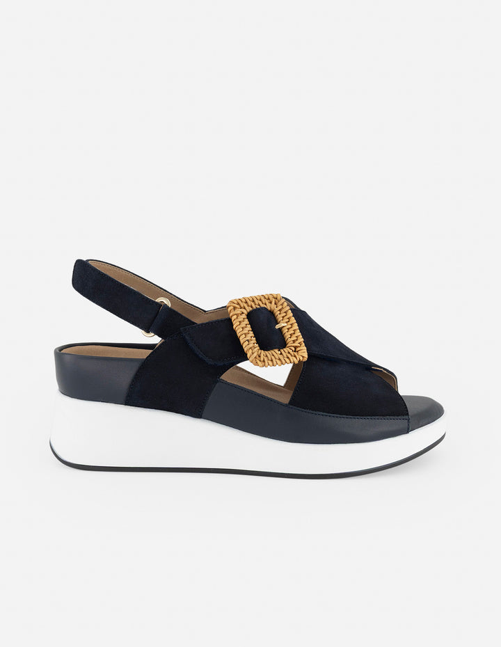 Sandalias azul para mujer con acabado aterciopelado