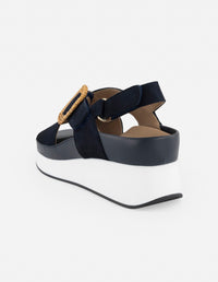 Sandalias azul para mujer con acabado aterciopelado