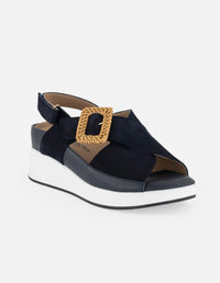 Sandalias azul para mujer con acabado aterciopelado