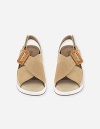 Sandalias beige para mujer con acabado aterciopelado