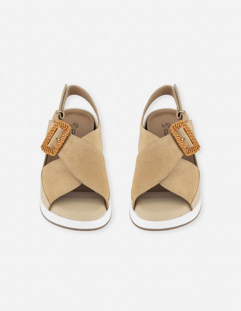 Sandalias beige para mujer con acabado aterciopelado