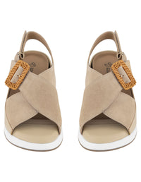 Sandalias beige para mujer con acabado aterciopelado
