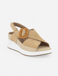 Sandalias beige para mujer con acabado aterciopelado