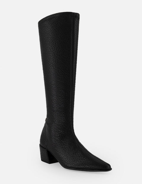Bota negra lycra piel para mujer con grabado tipo bombeado